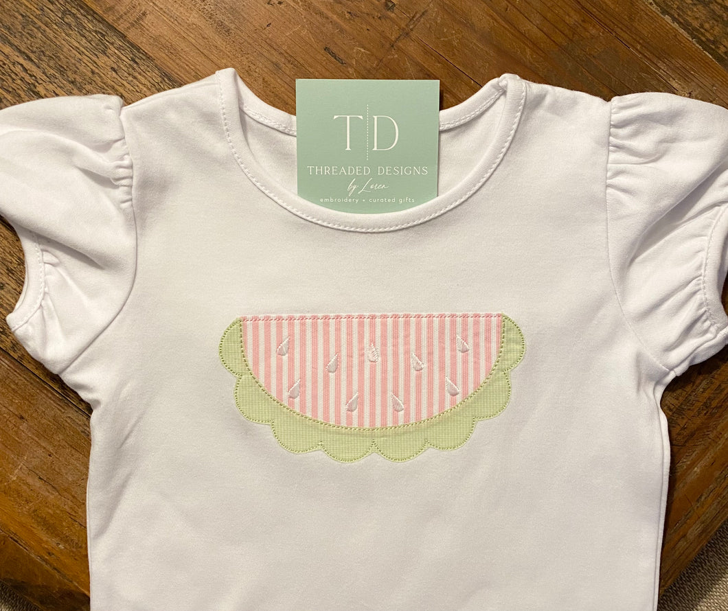 Girls Short Sleeve Watermelon Applique